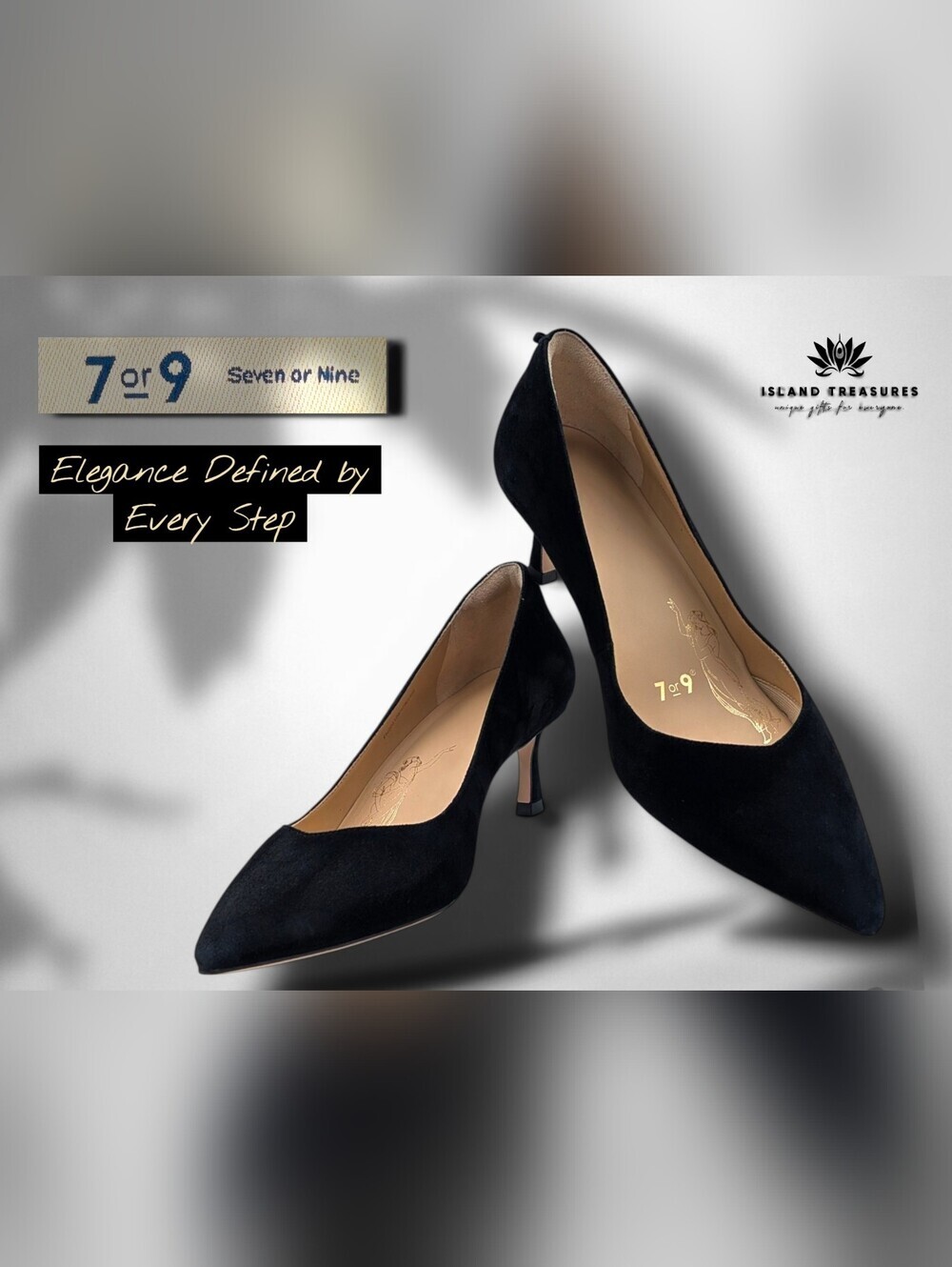 Seven Or Nine Women Sz 9 Black Suede Kitten Heel Pump Cushioned Sheepskin Insole